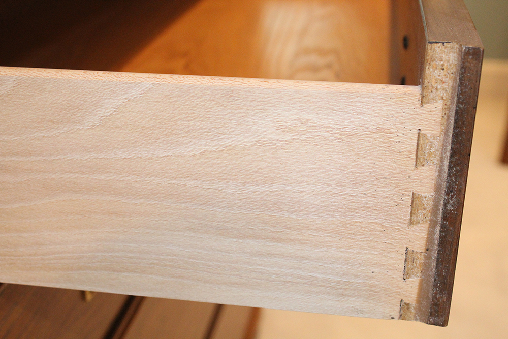 Mid Century Oak Chest of Drawers with Rattan Panels