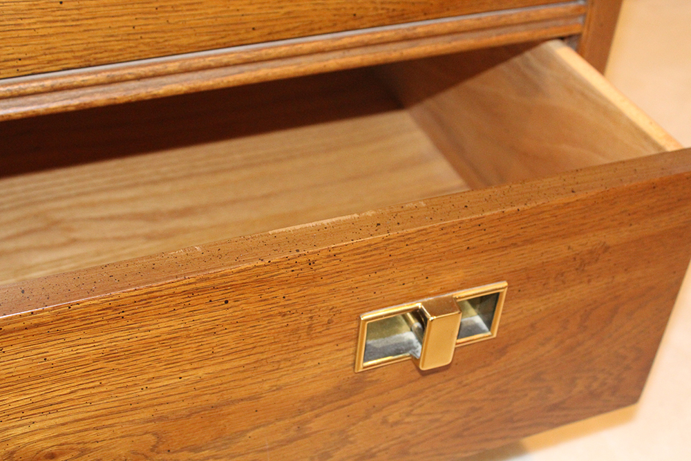 Mid Century Oak Chest of Drawers with Rattan Panels