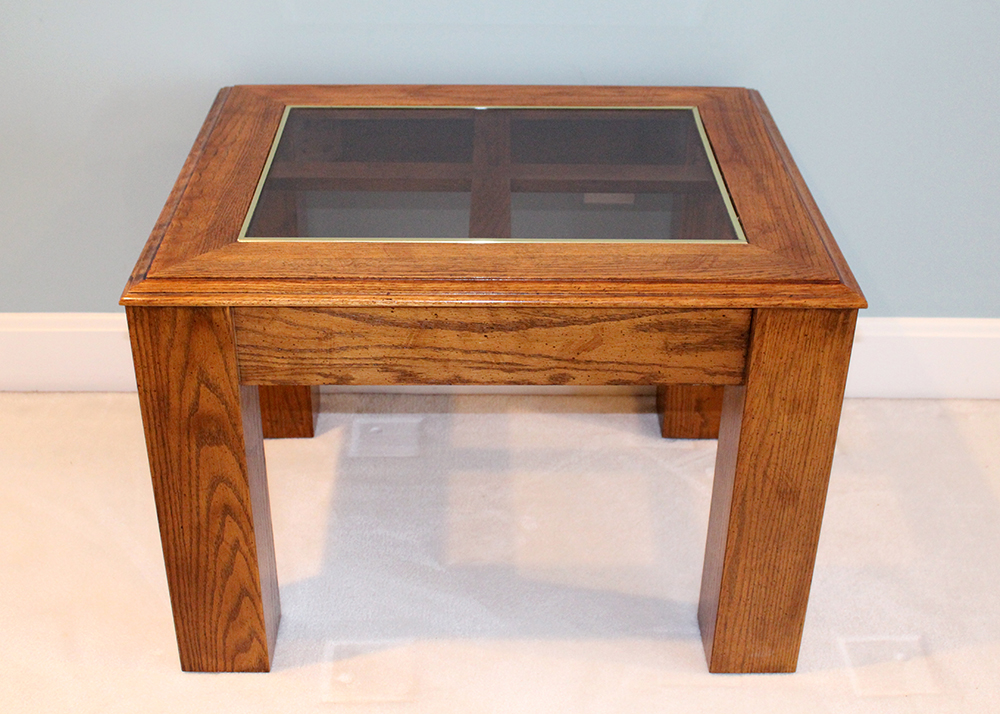 Glass Topped Oak Side Table