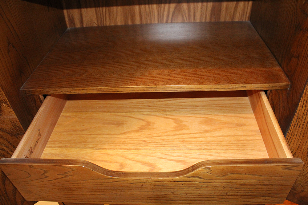 Mid-Century Traditional Oak Cabinet Headboard and Queen Bedframe