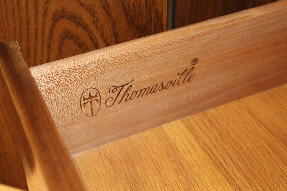 Mid-Century Traditional Oak Cabinet Headboard and Queen Bedframe