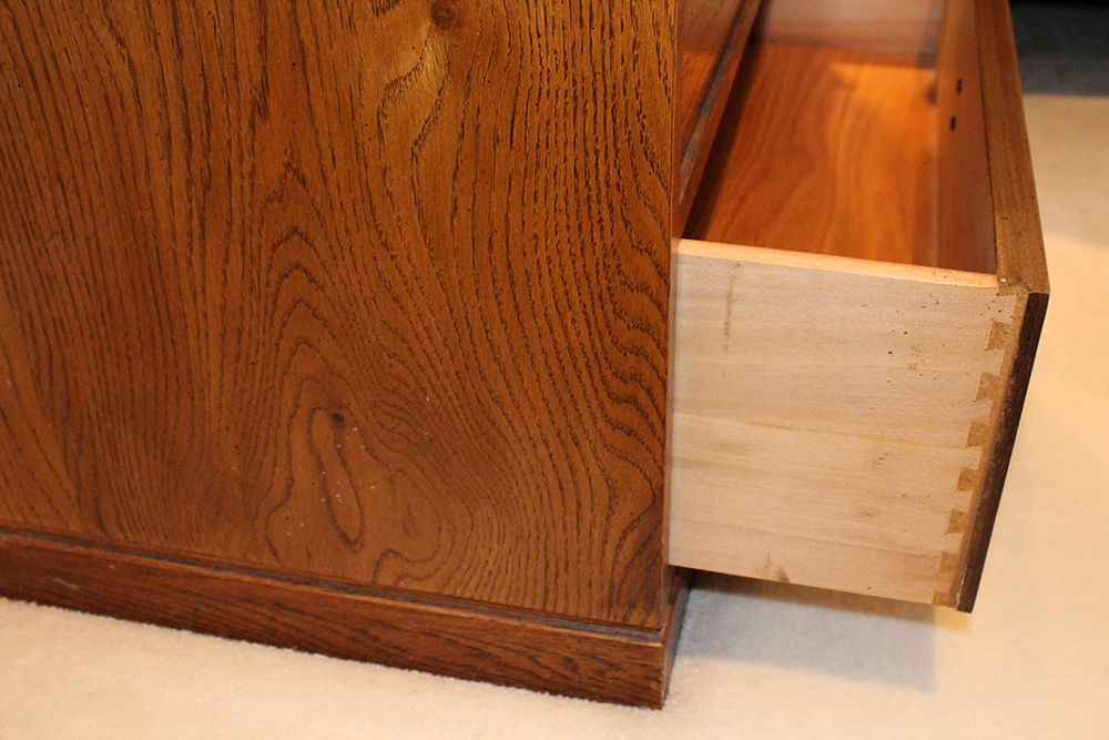 Mid-Century Traditional Oak Cabinet Headboard and Queen Bedframe