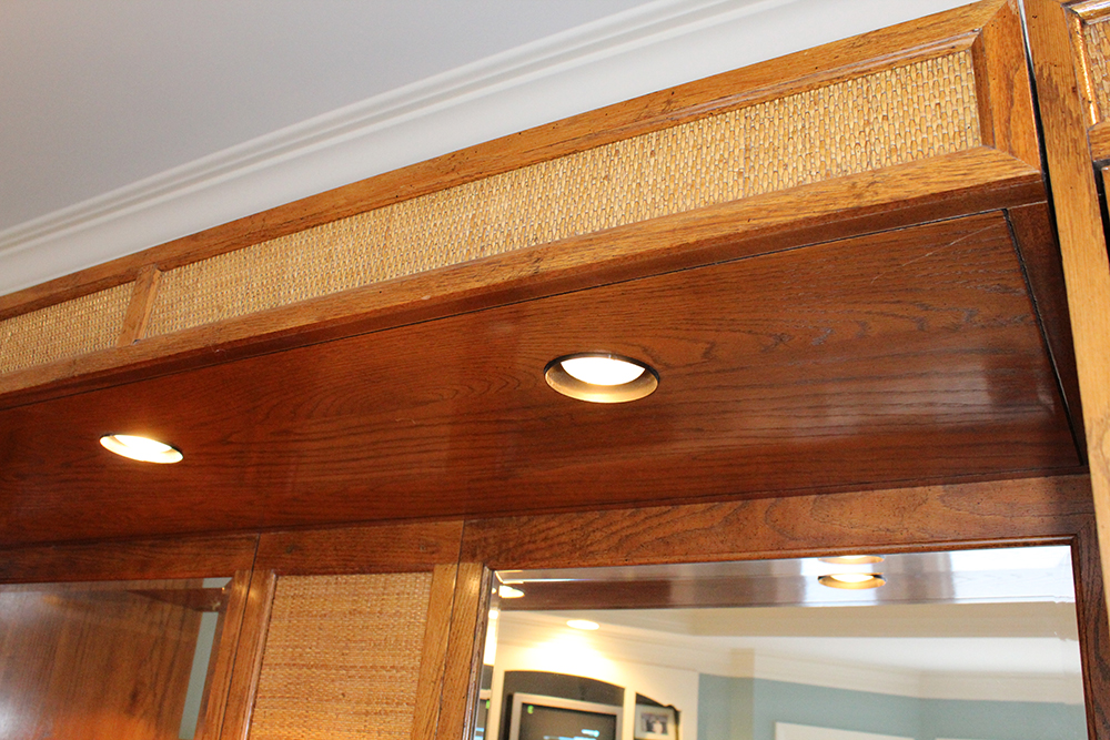 Mid-Century Traditional Oak Cabinet Headboard and Queen Bedframe