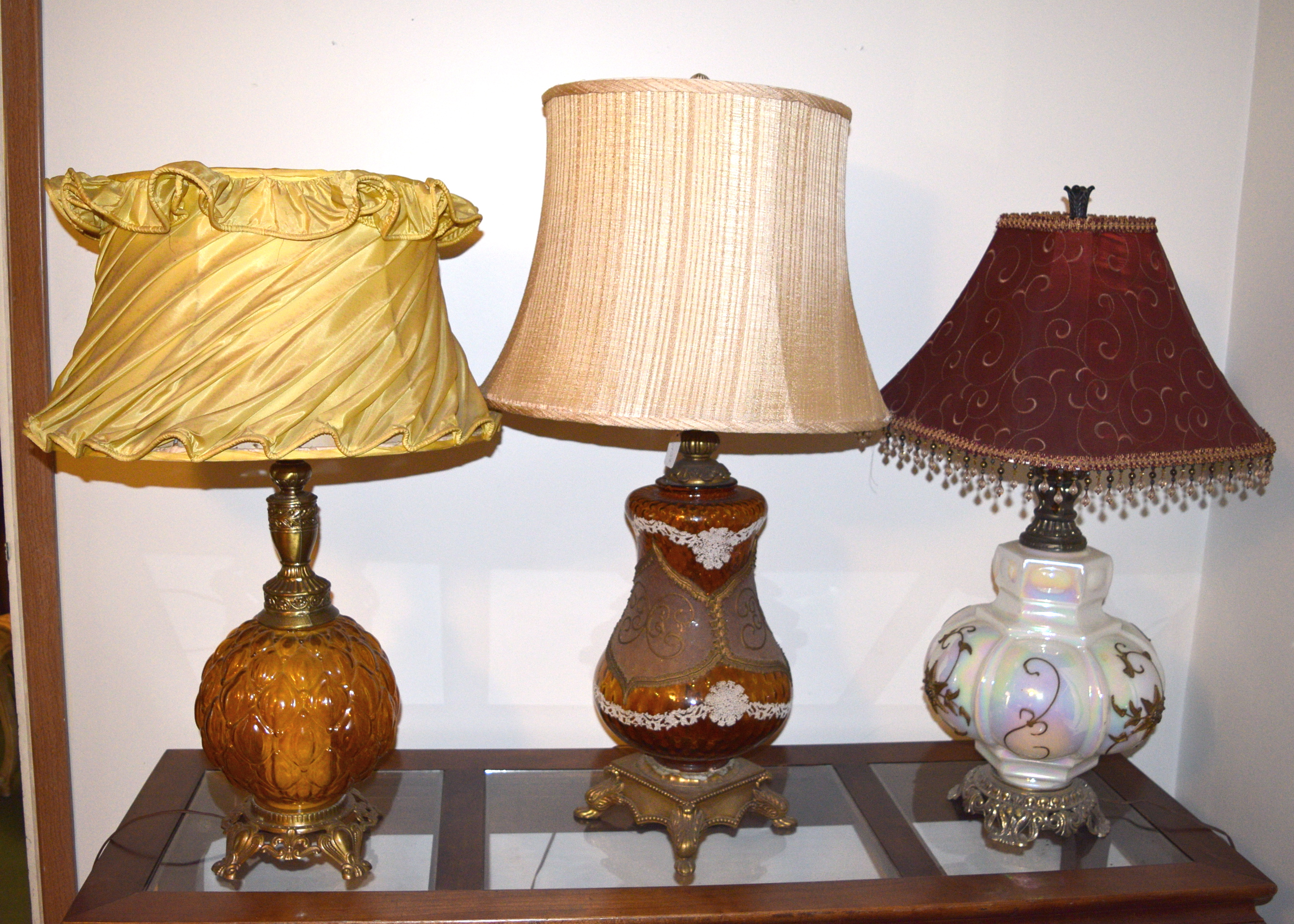 Three Vintage Glass Lamps