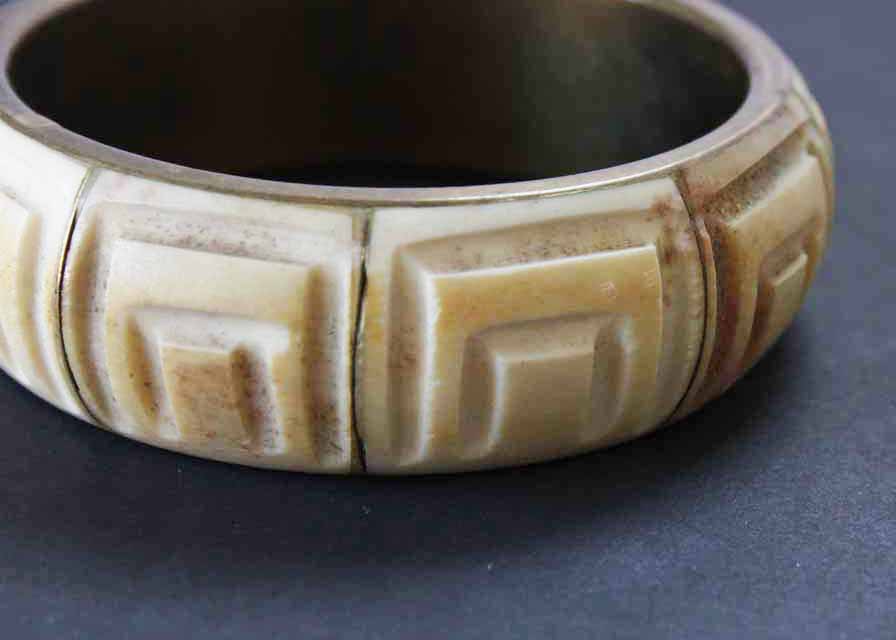 Carved Bone and Brass Bracelet