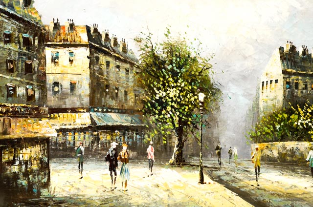 Caroline Burnett Oil Painting of Parisian Street Scene