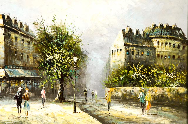 Caroline Burnett Oil Painting of Parisian Street Scene