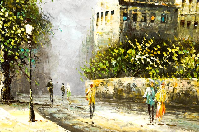 Caroline Burnett Oil Painting of Parisian Street Scene