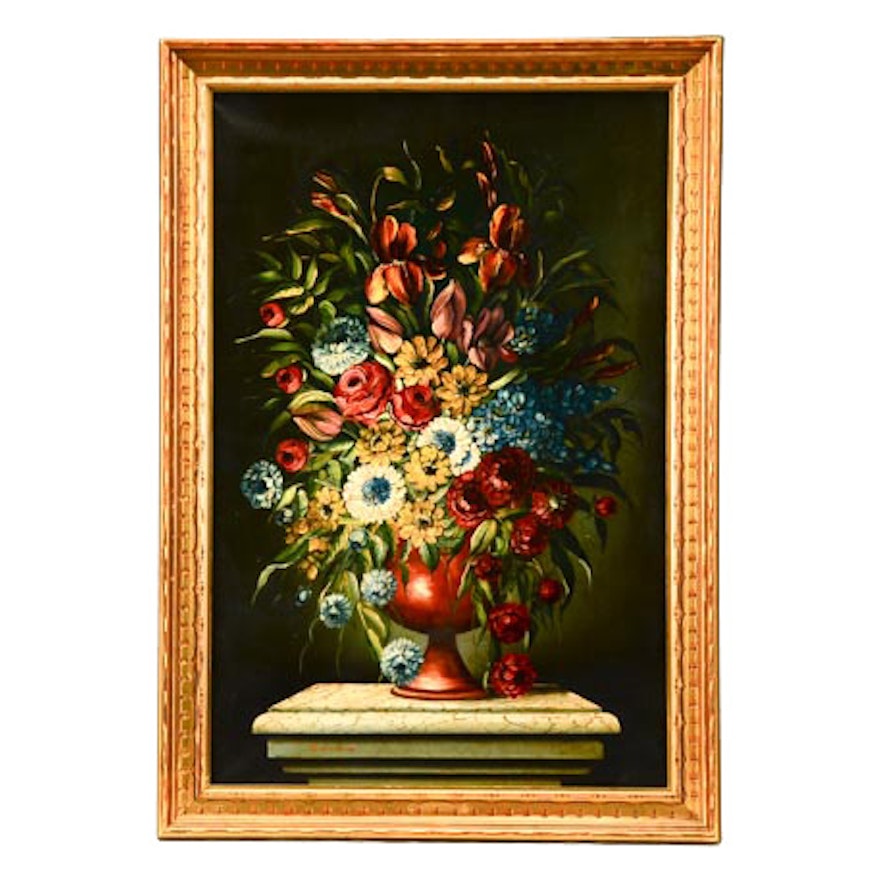 M. Corda Original Oil Painting of Floral Still Life