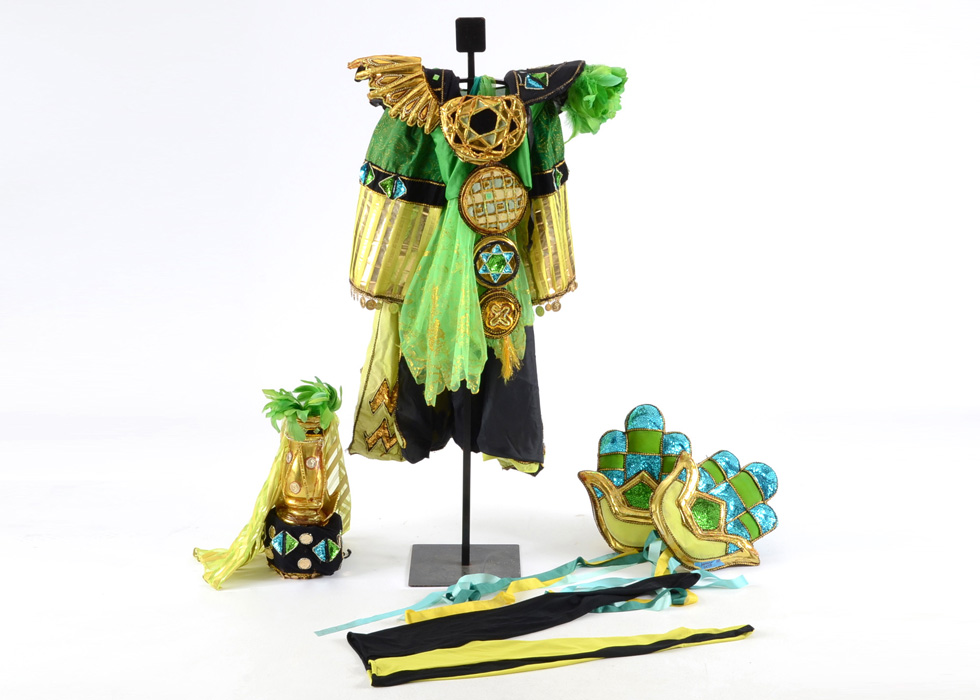 Vibrant Mardi Gras Float Costume with Stand