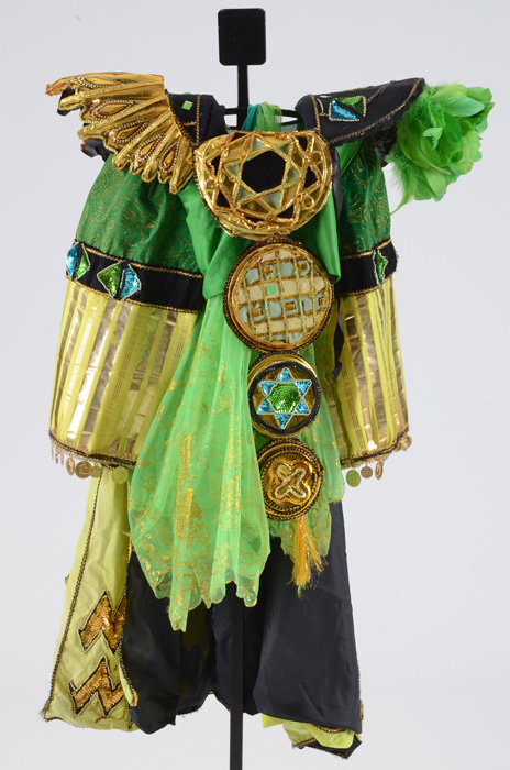 Vibrant Mardi Gras Float Costume with Stand