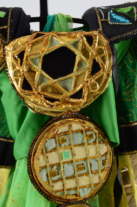 Vibrant Mardi Gras Float Costume with Stand