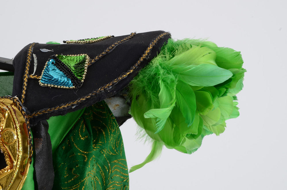 Vibrant Mardi Gras Float Costume with Stand