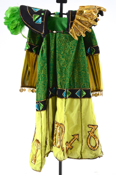 Vibrant Mardi Gras Float Costume with Stand