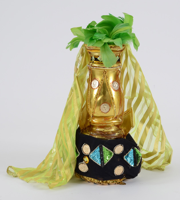 Vibrant Mardi Gras Float Costume with Stand