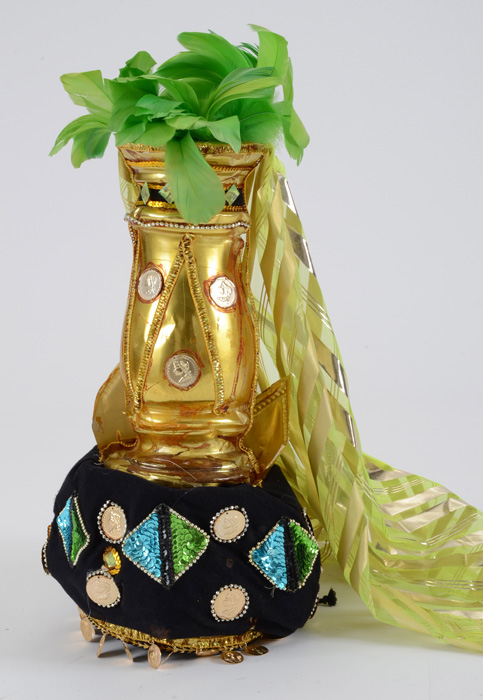 Vibrant Mardi Gras Float Costume with Stand