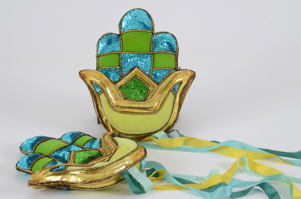 Vibrant Mardi Gras Float Costume with Stand