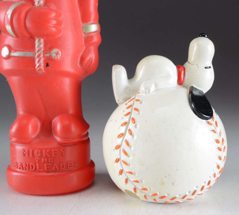 1960s Mickey Mouse Soaky Toy And Snoopy Ceramic Bank