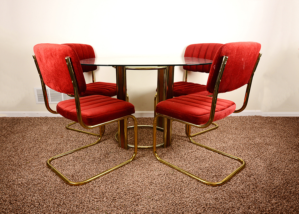 Vintage Dining Set with Glass Top Table