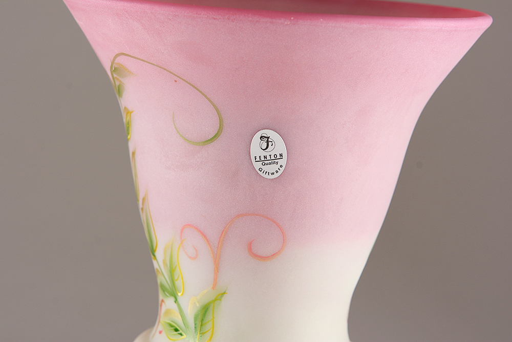 Hand-Painted Fenton Art Glass Pitcher and Vase