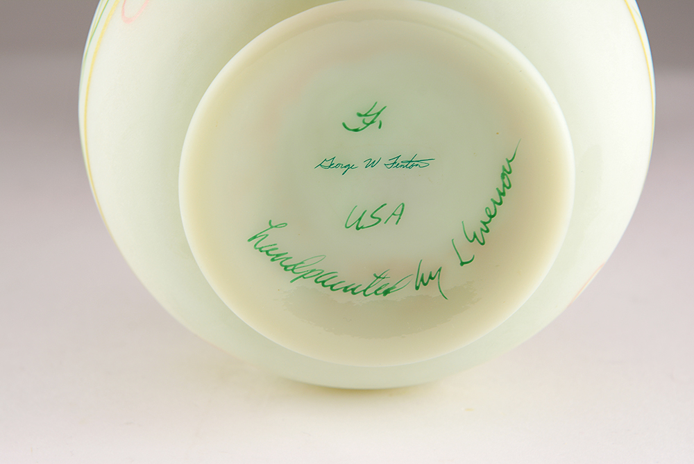 Hand-Painted Fenton Art Glass Pitcher and Vase