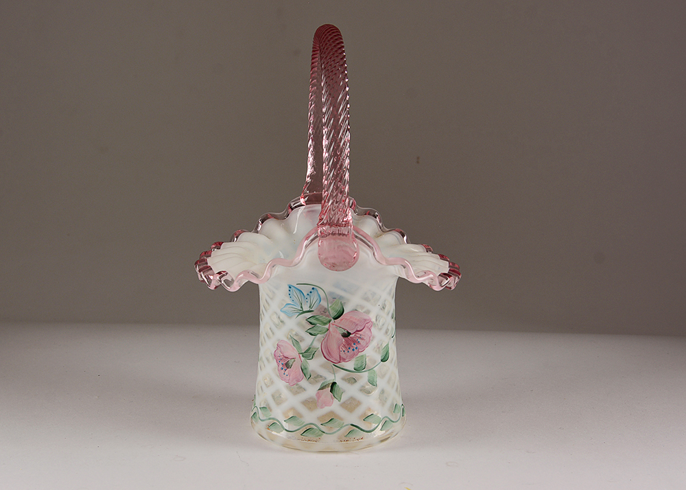 Hand-Painted Fenton Art Glass Baskets and Dish