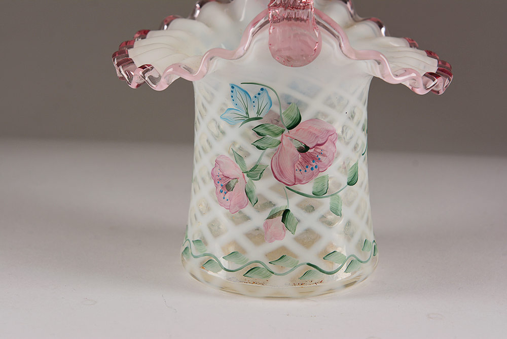 Hand-Painted Fenton Art Glass Baskets and Dish