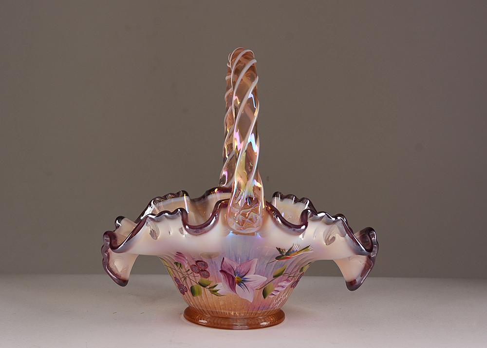 Hand-Painted Fenton Art Glass Baskets and Dish