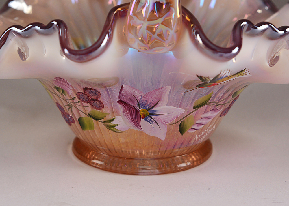 Hand-Painted Fenton Art Glass Baskets and Dish