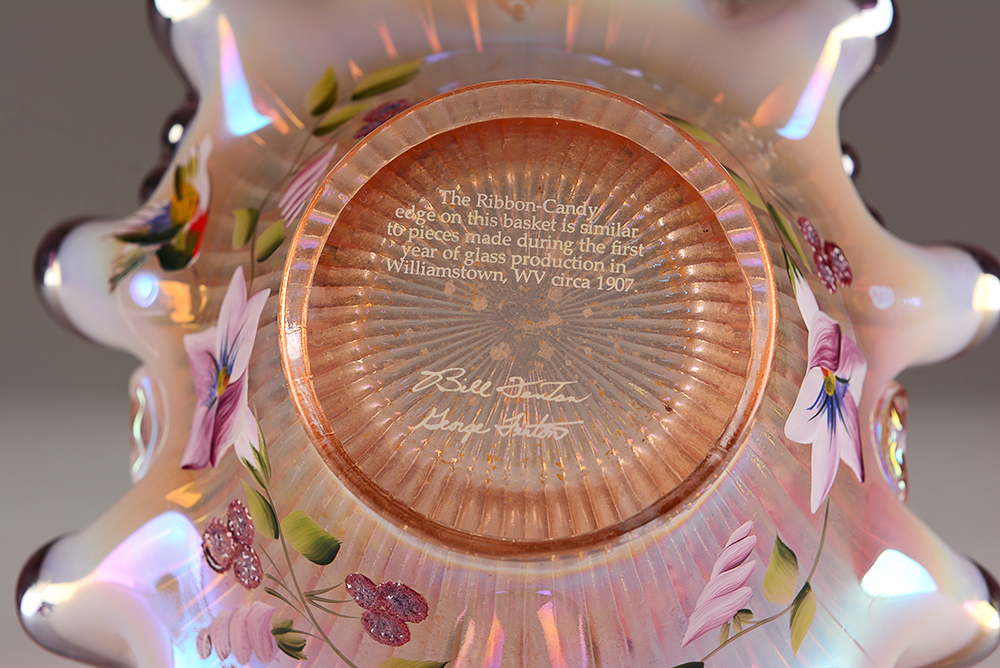 Hand-Painted Fenton Art Glass Baskets and Dish
