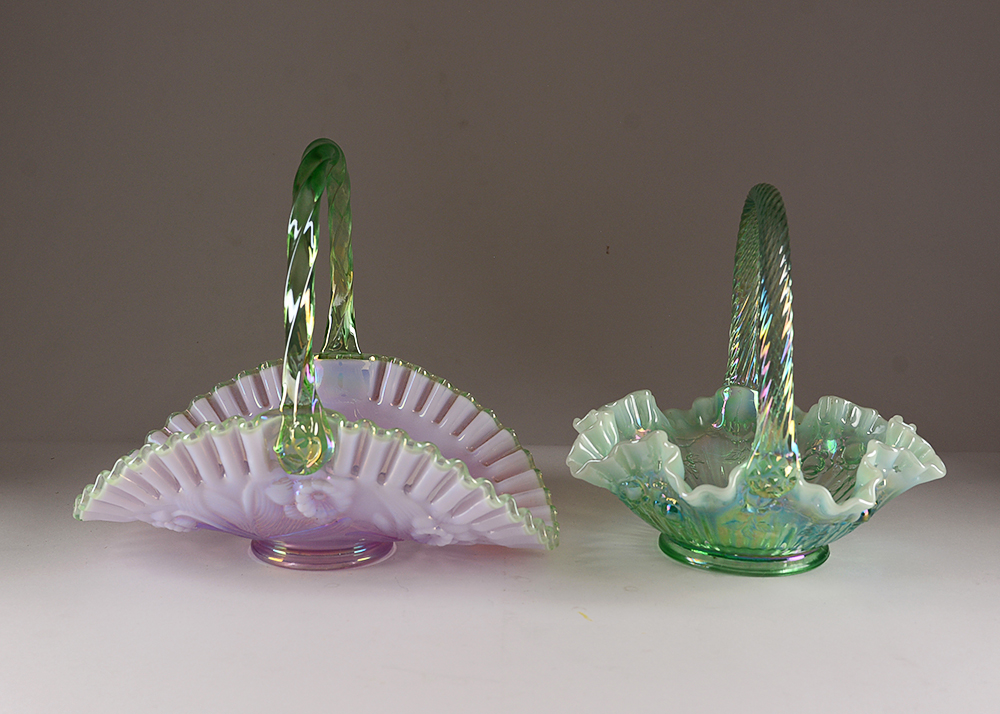 Green Fenton Art Glass Baskets