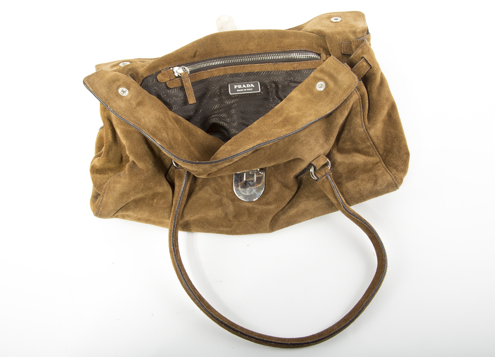 Prada Suede Flap Top Handbag