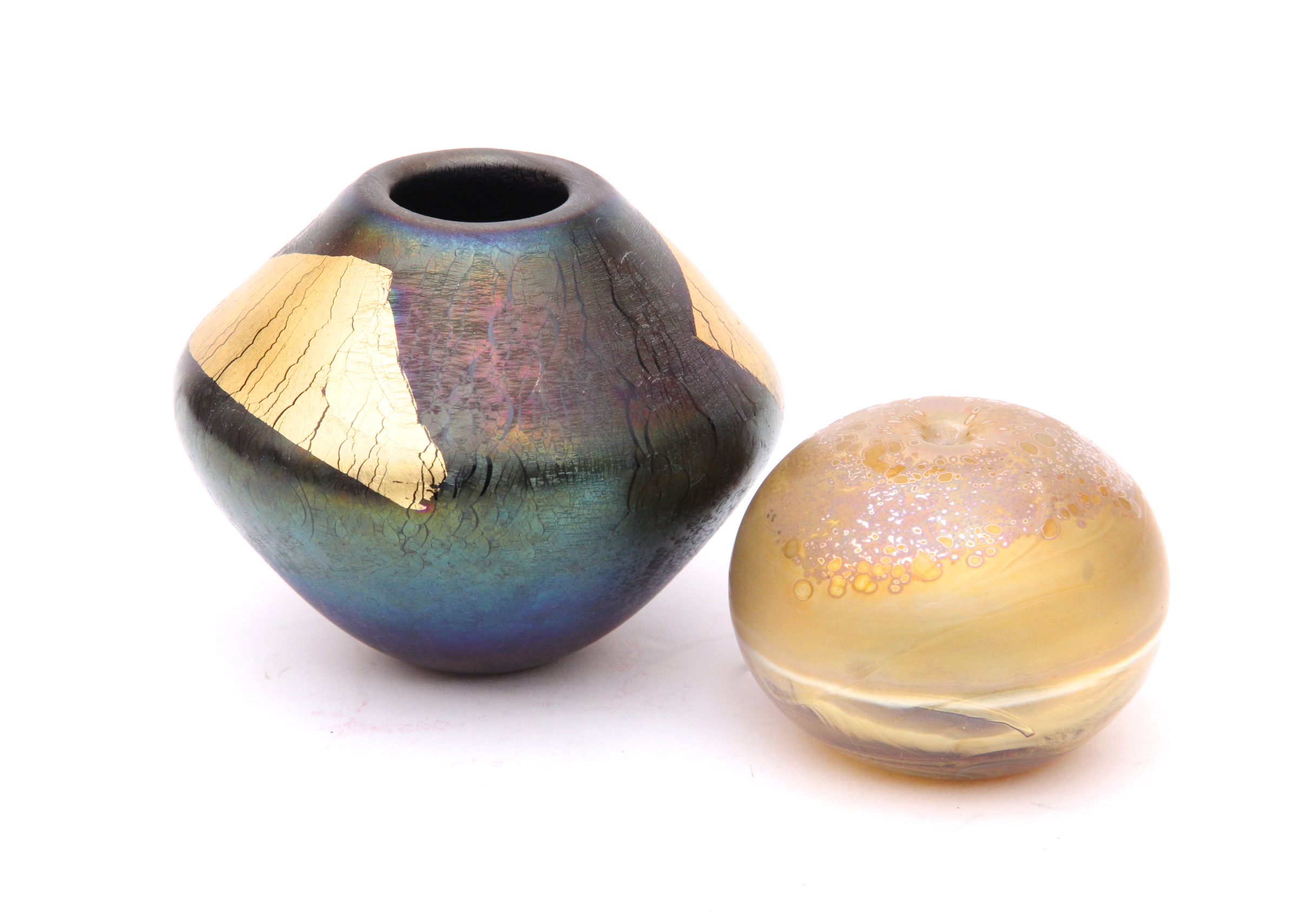 Pair of Hand Blown Art Glass Vase and Paper Weight