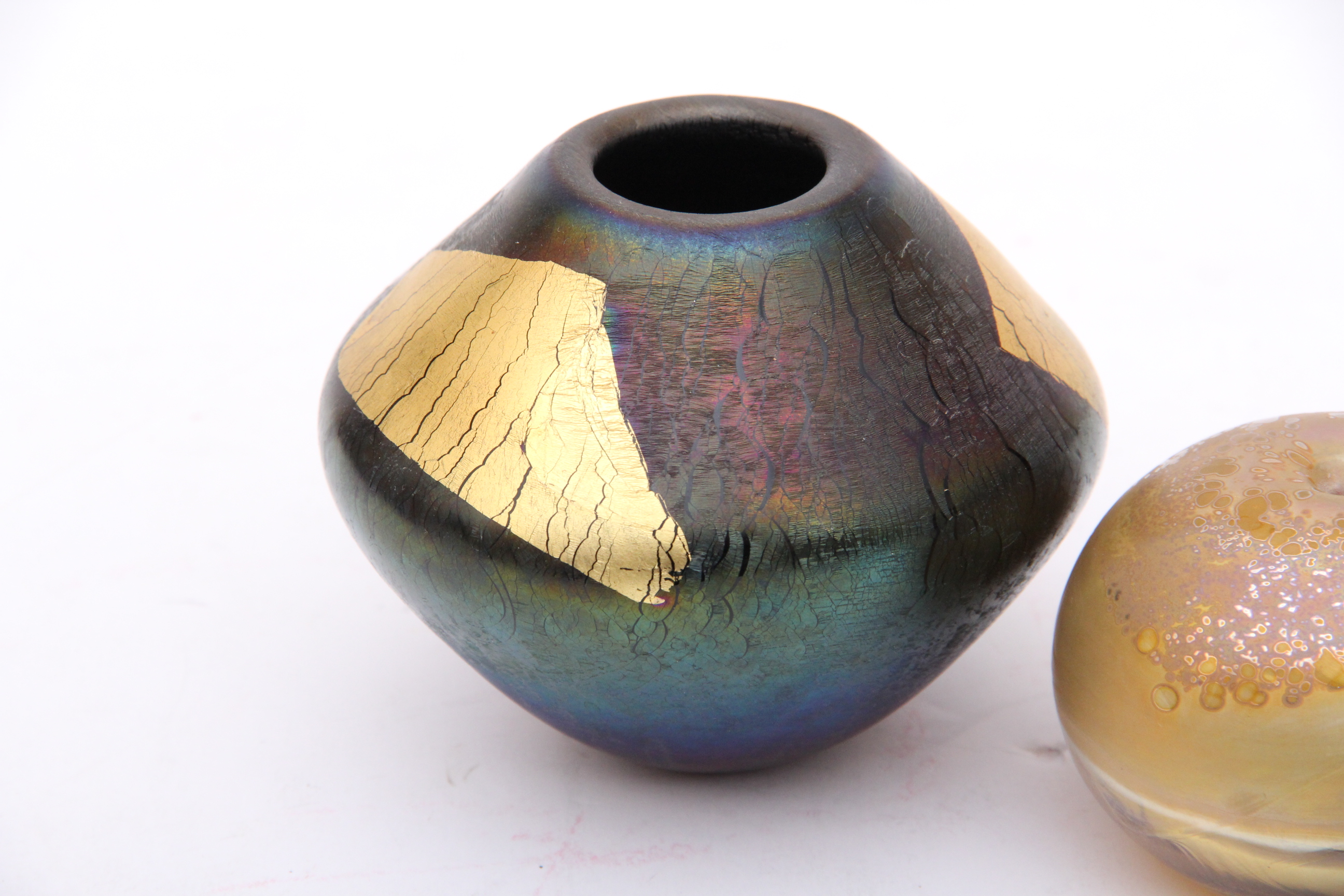 Pair of Hand Blown Art Glass Vase and Paper Weight