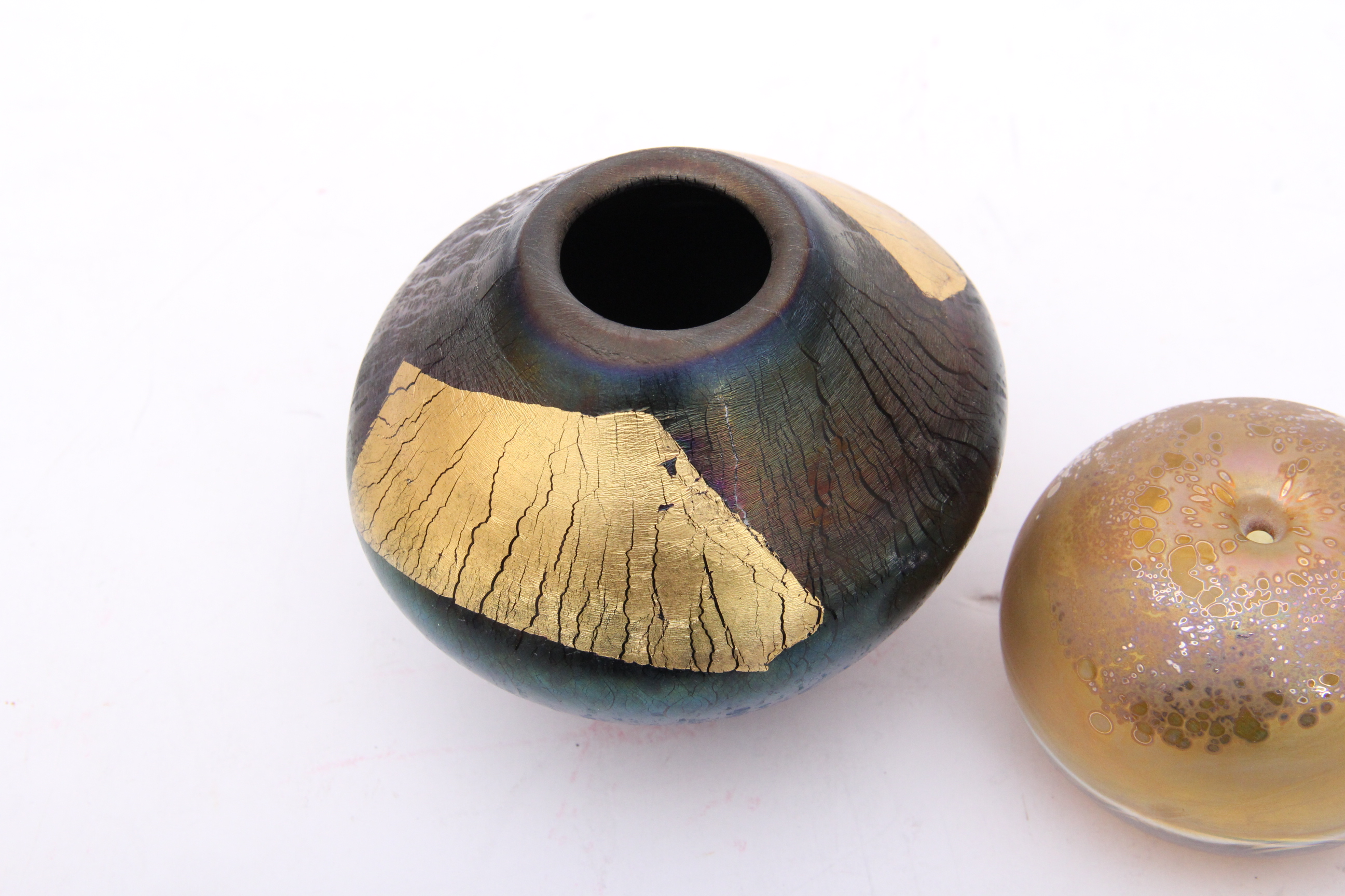 Pair of Hand Blown Art Glass Vase and Paper Weight