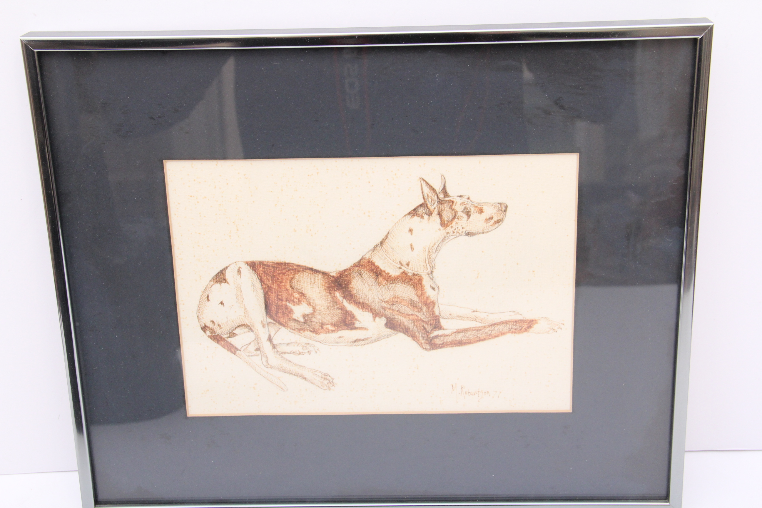 Hand Sculpted Ceramic Great Dane Bust and Framed Art Work