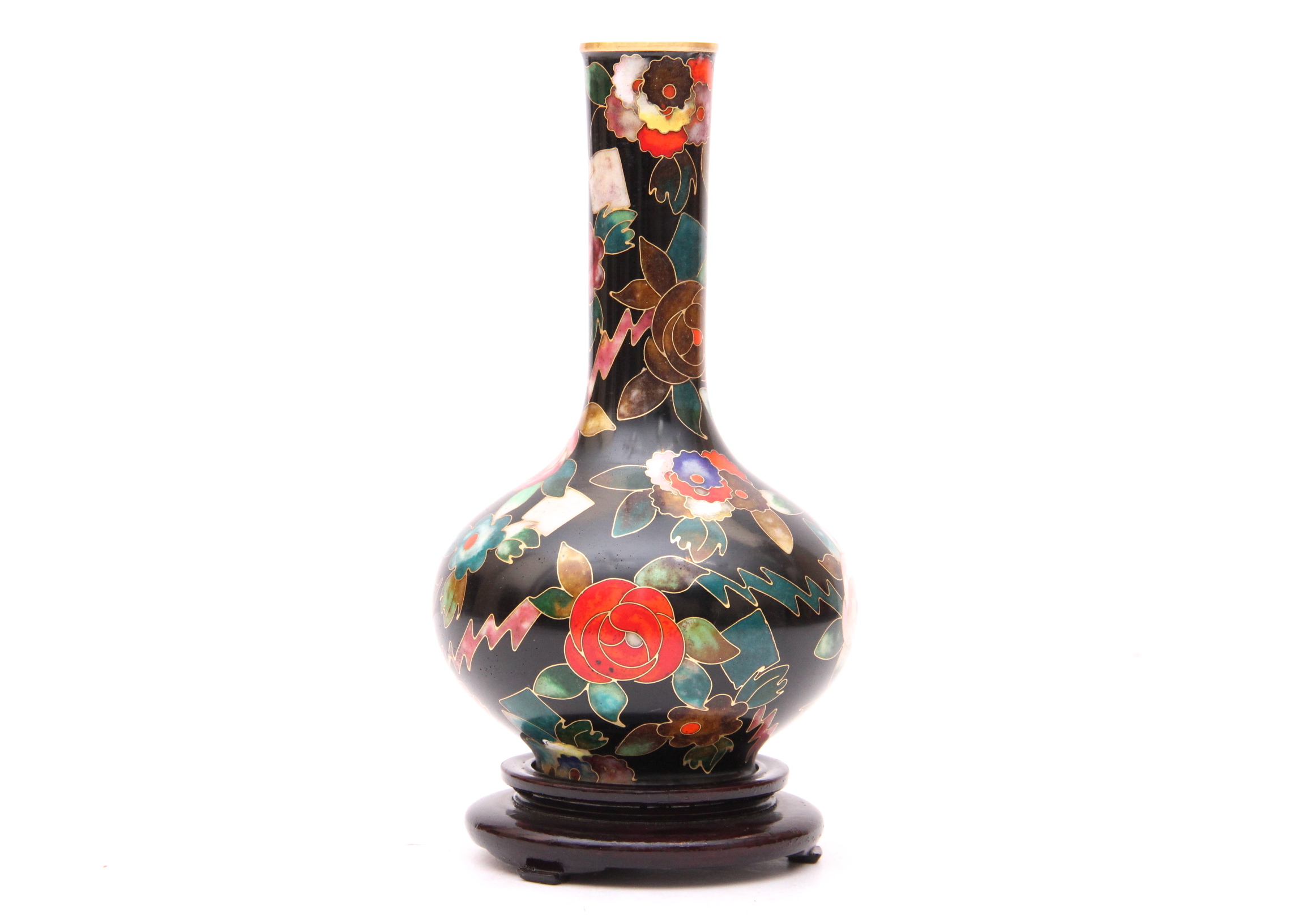 Japanese Cloisonne Bottle Shaped Poppy Vase
