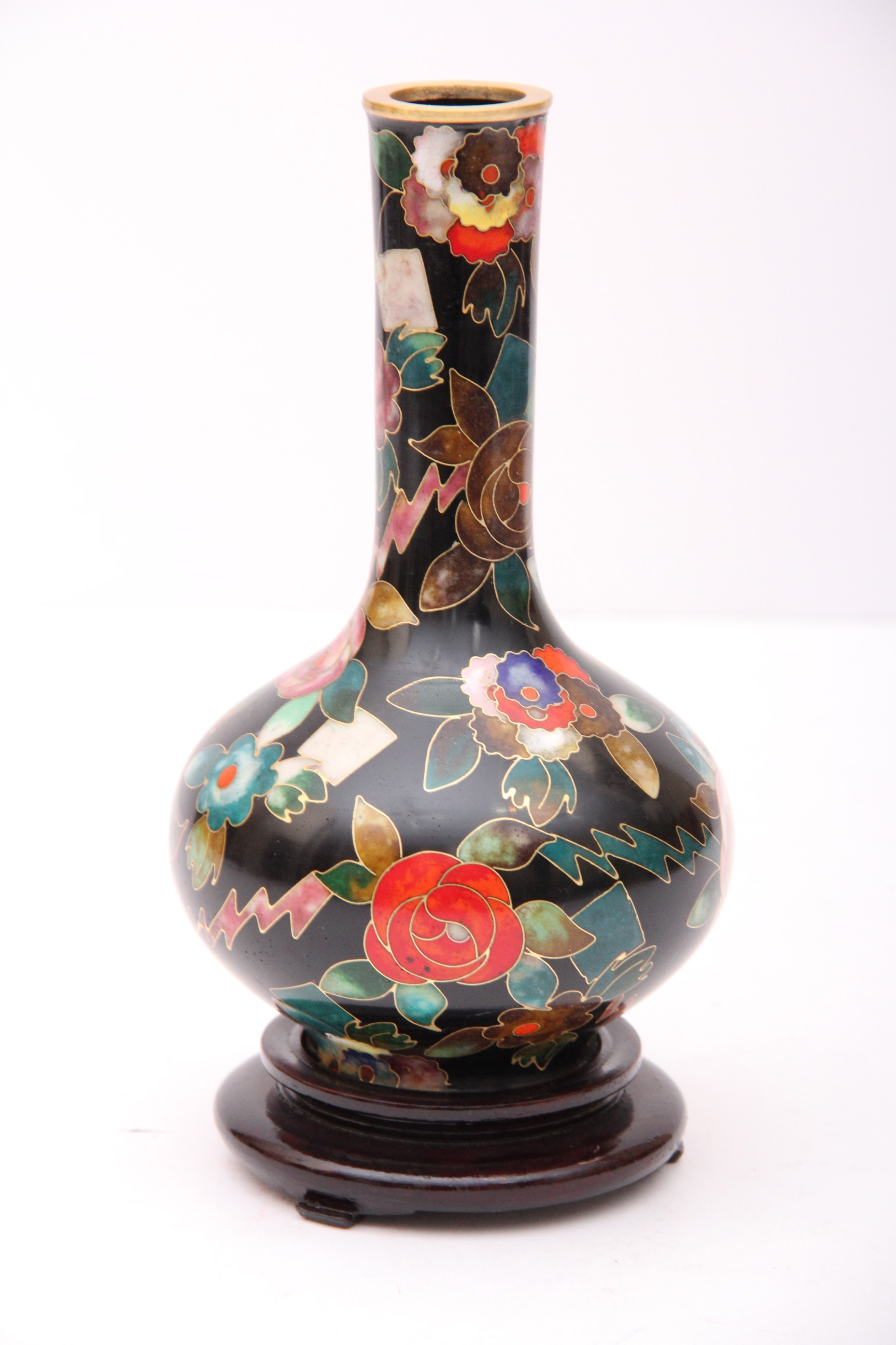 Japanese Cloisonne Bottle Shaped Poppy Vase