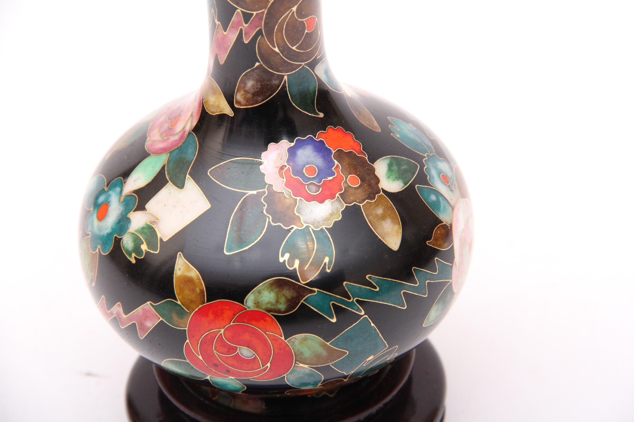 Japanese Cloisonne Bottle Shaped Poppy Vase