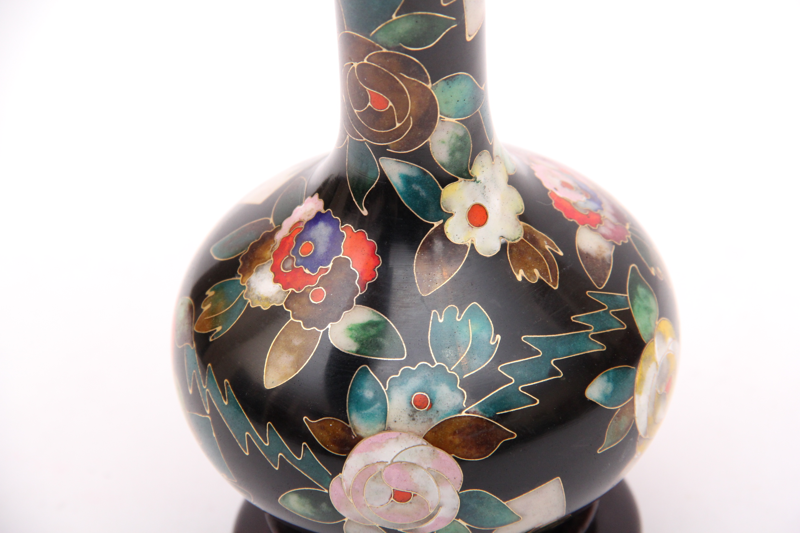 Japanese Cloisonne Bottle Shaped Poppy Vase
