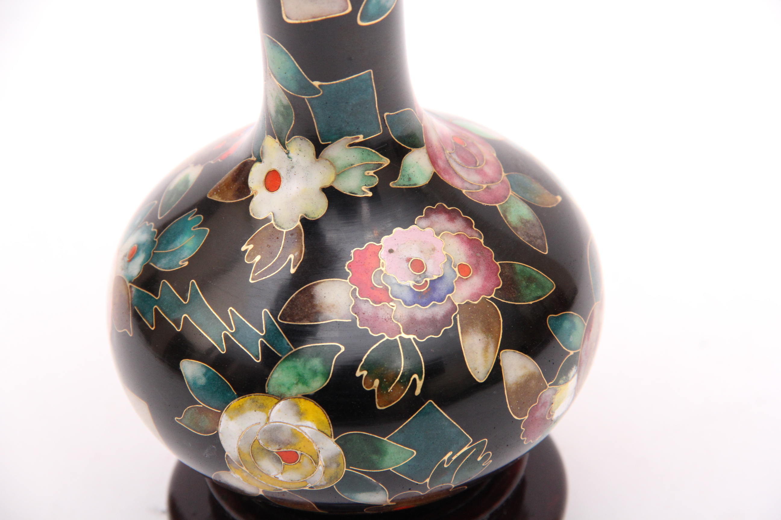 Japanese Cloisonne Bottle Shaped Poppy Vase