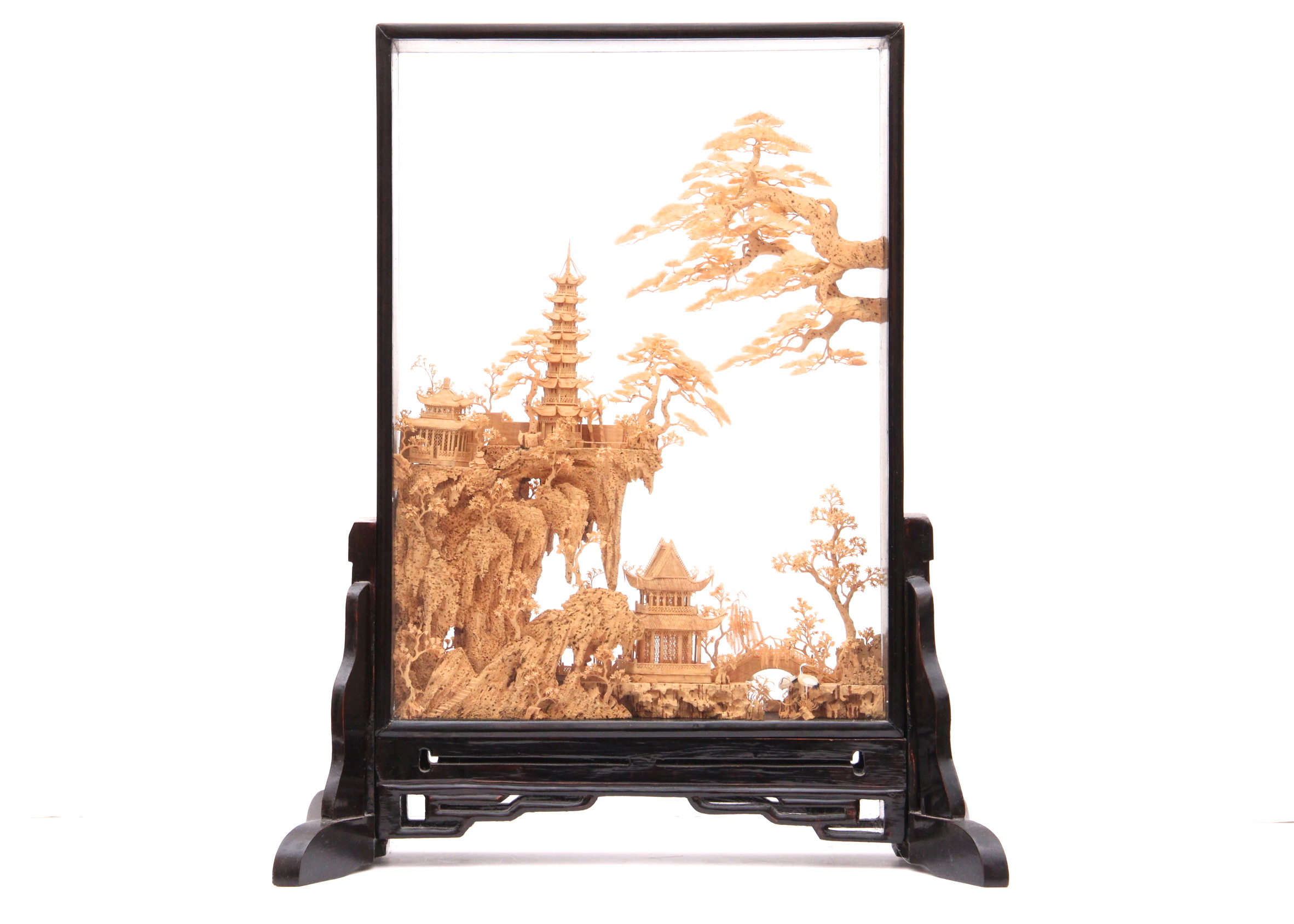 Large Chinese Cork Carving Diorama