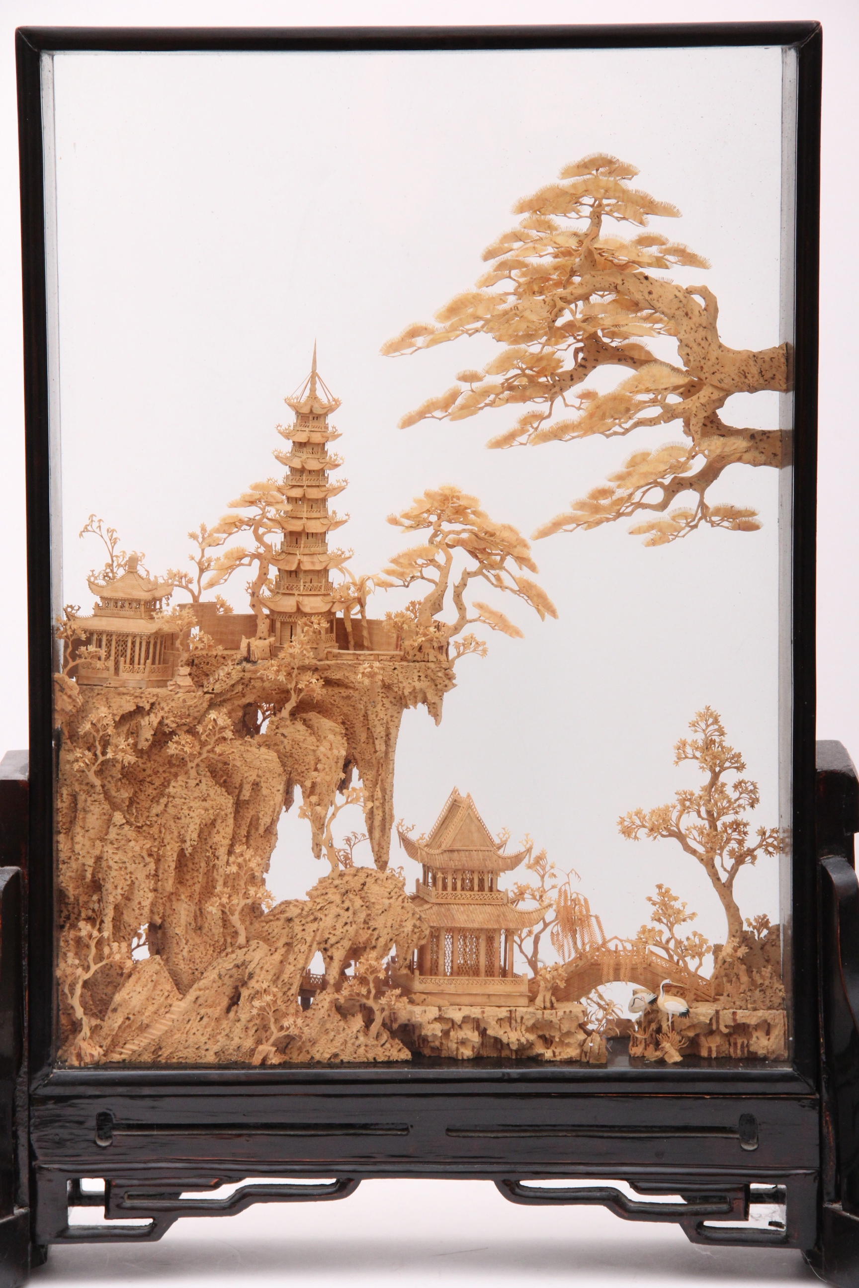 Large Chinese Cork Carving Diorama