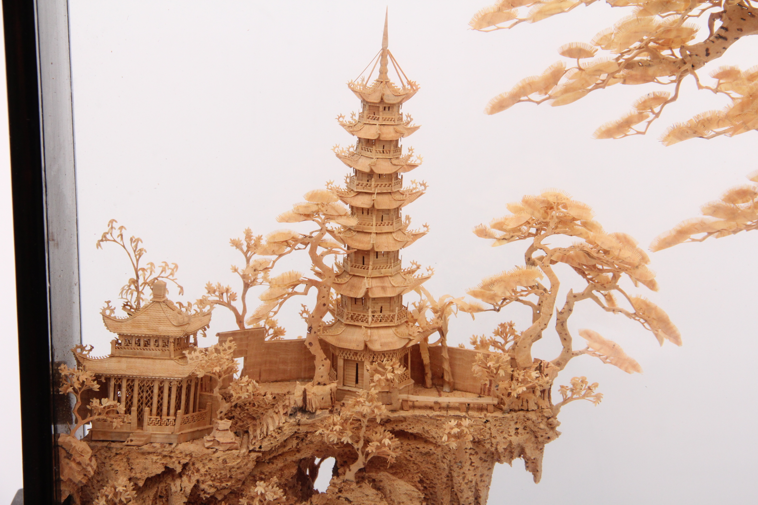 Large Chinese Cork Carving Diorama