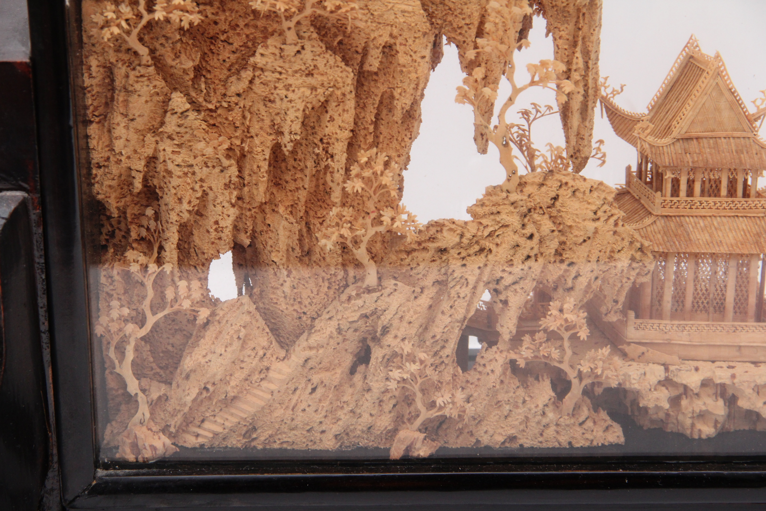 Large Chinese Cork Carving Diorama