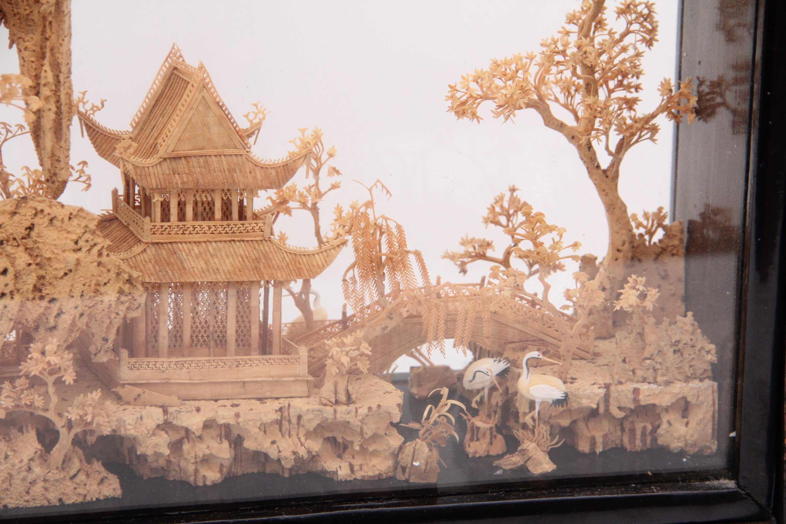 Large Chinese Cork Carving Diorama