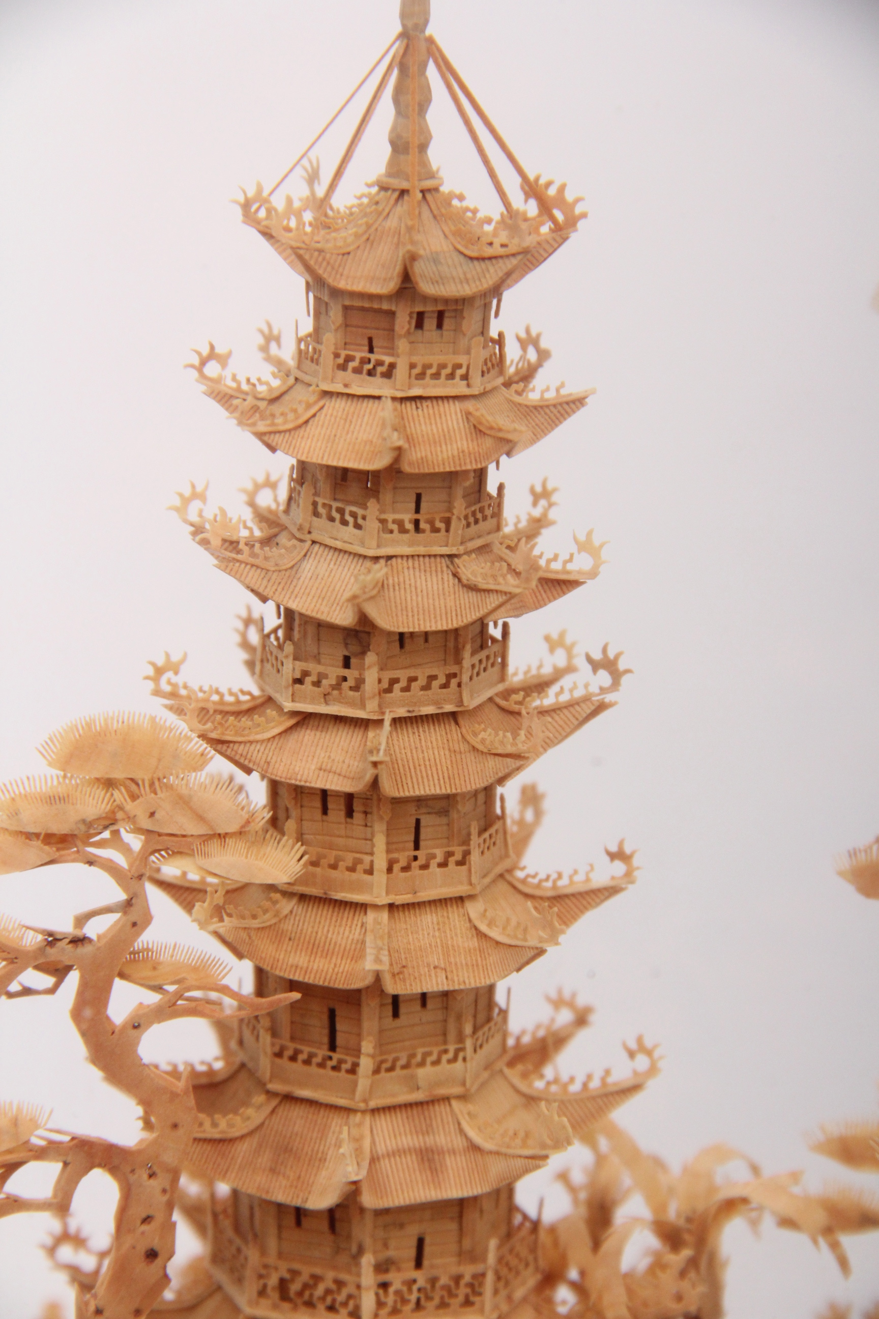 Large Chinese Cork Carving Diorama