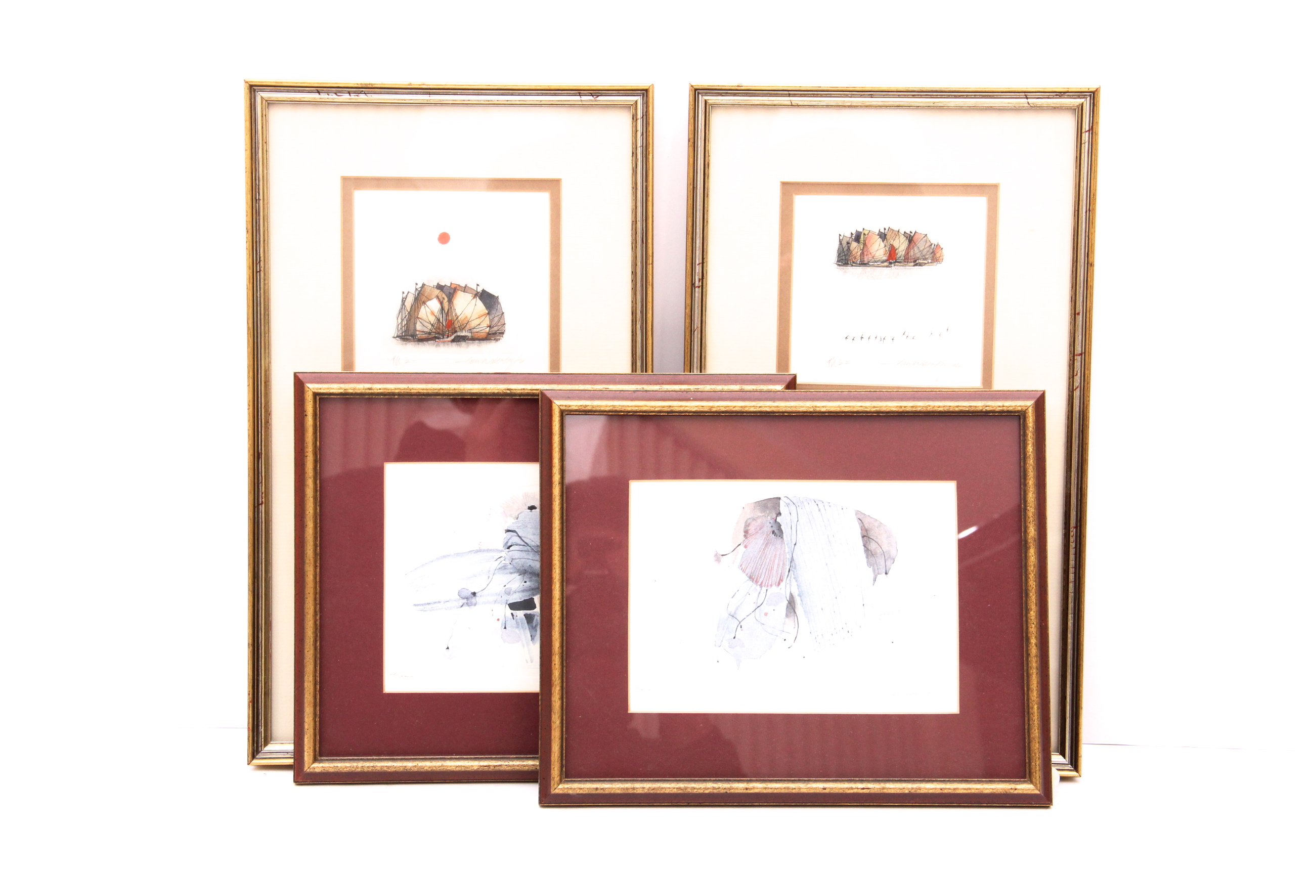 Quartet of Petite Framed Asian Art