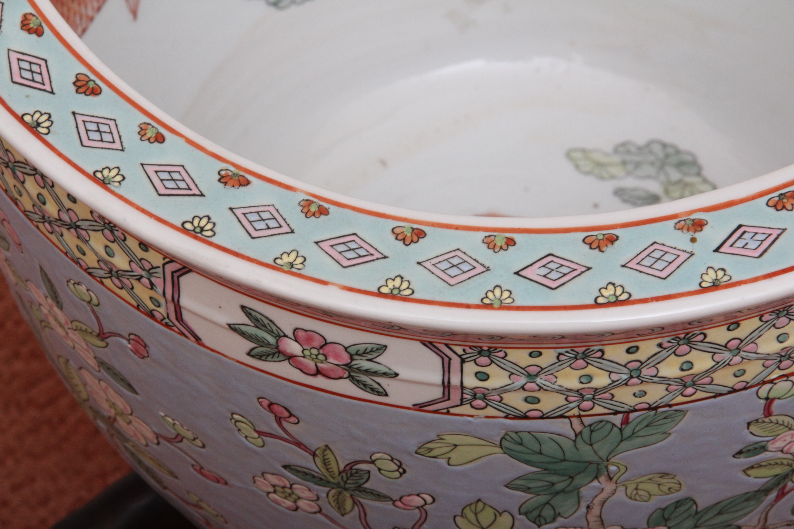 Oversized Chinese Cachepot with Wooden Stand