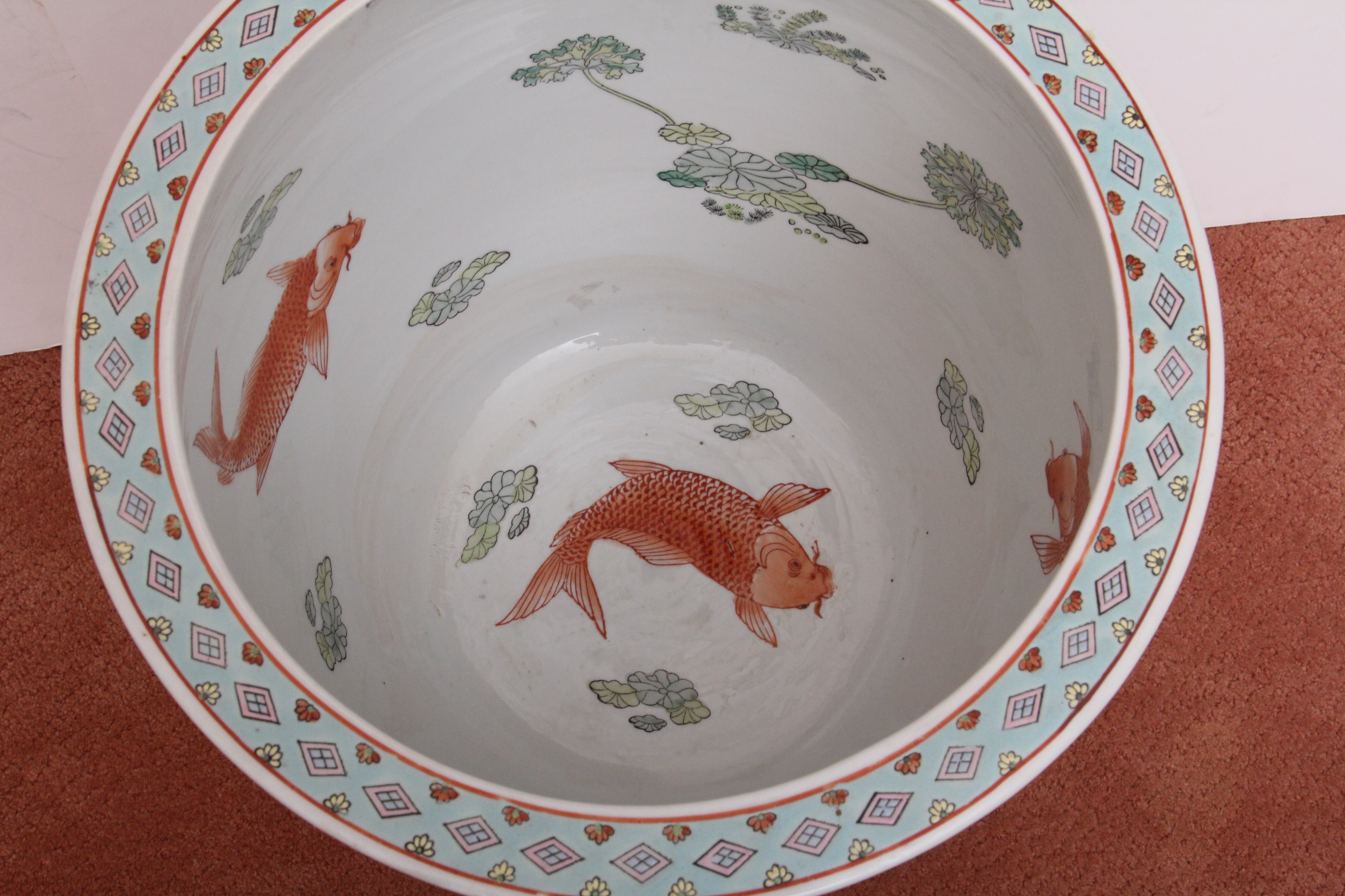 Oversized Chinese Cachepot with Wooden Stand